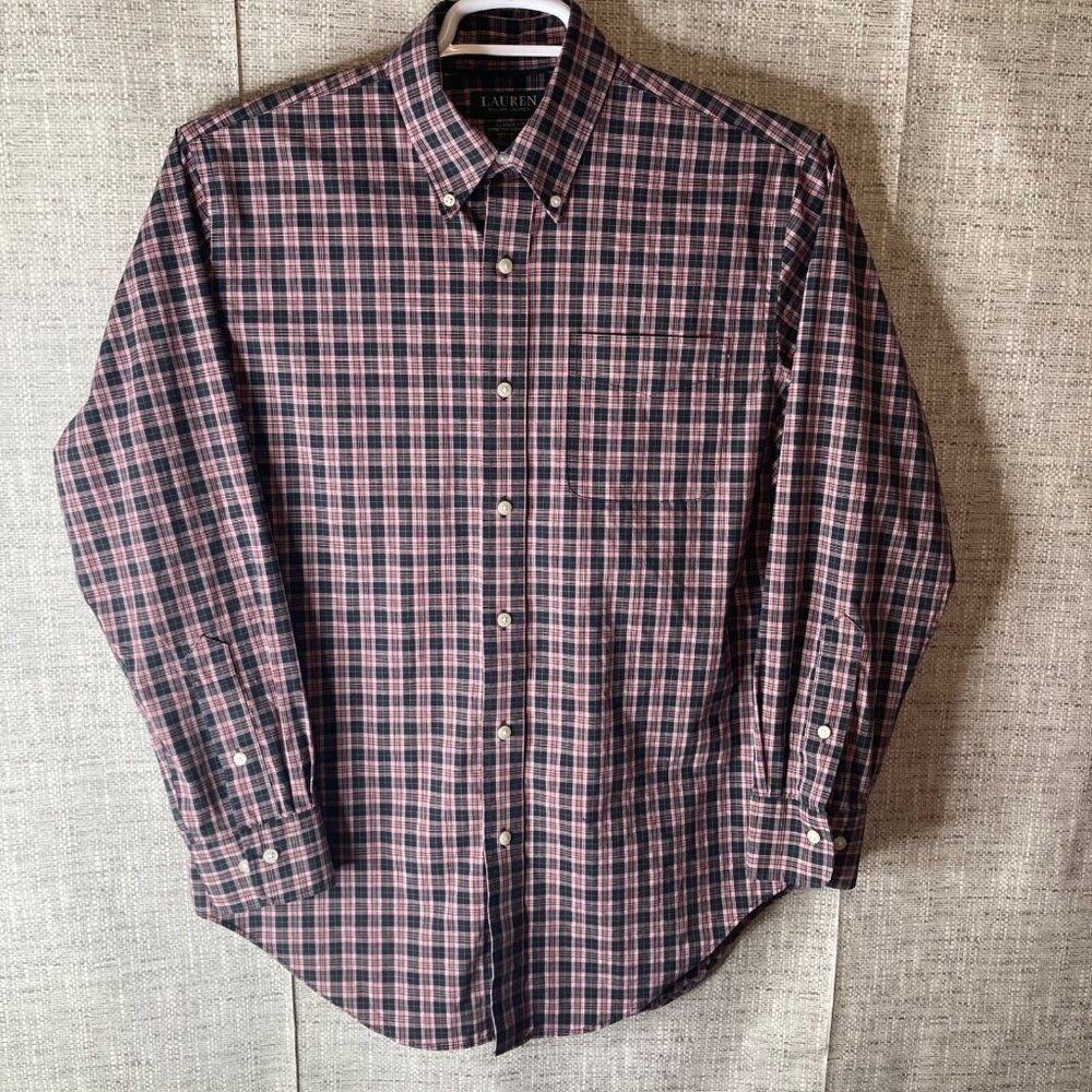 Lauren Ralph Shirt Mens Size 15.5 Multicolor Plaid Button Up Classic Fit Preppy